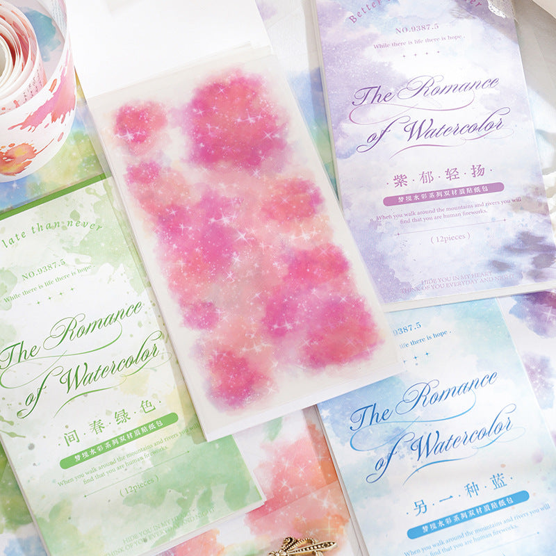 12 Sheets Watercolor Washi and PET Stickers MJSC