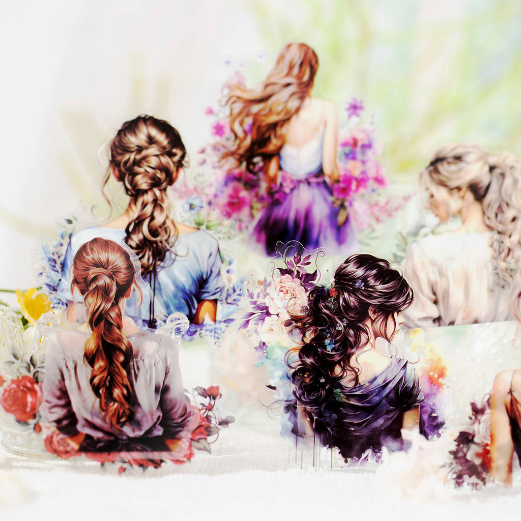 10 Pcs PET Flower and Girl Stickers HJBJ