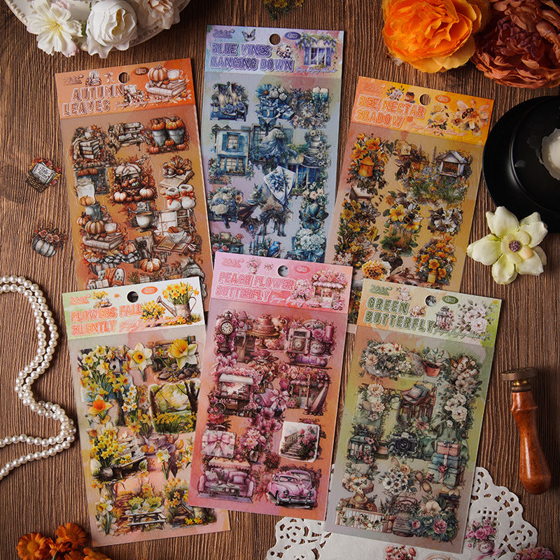 6 Sheets Floral Lifestyle PET Stickers YYQF