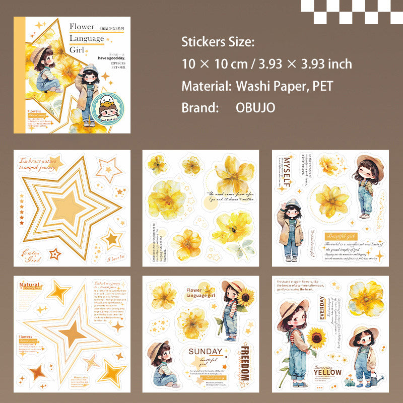 12 Sheets Flower Girl Stickers Book HYSN