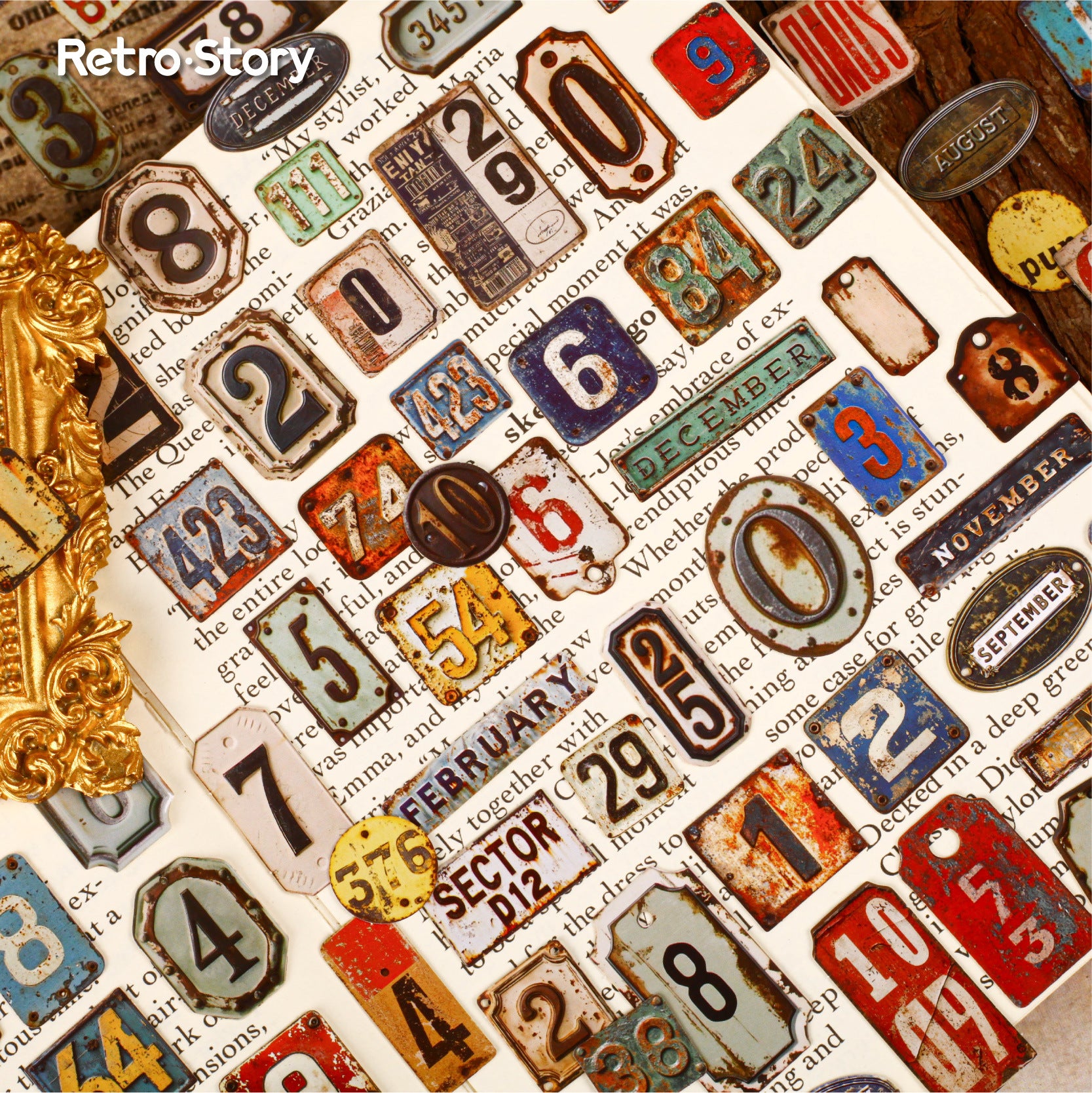 24 Pcs Vintage Number Lable Stickers SFXL