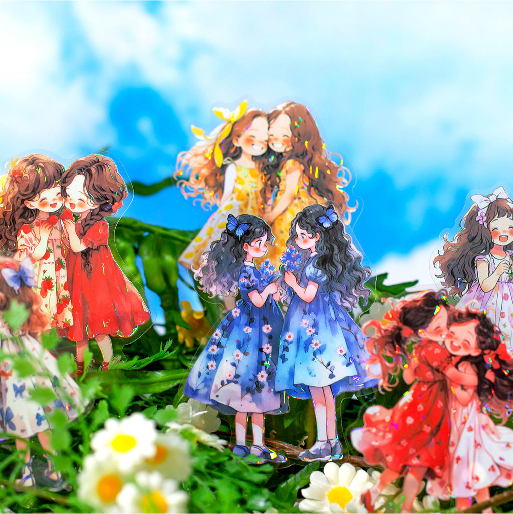 12 Pcs Cute Girl PET Stickers XRKAD