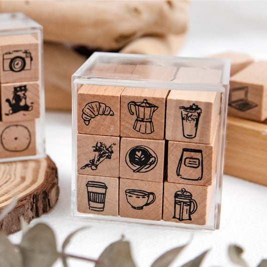 9 Pcs lifestyle Wooden Stamp Kit SJZZSJ