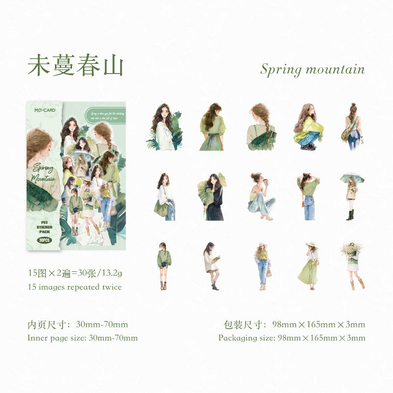 30 Pcs Fashion Girl PET Stickers KXSK
