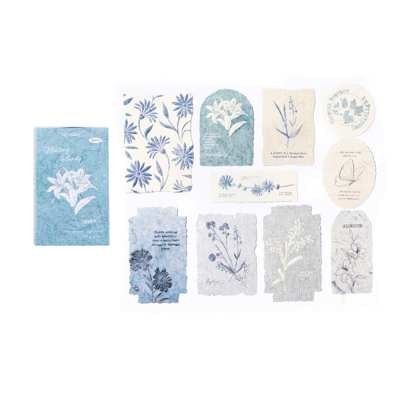 30 Pcs Vintage Indigo Botanical Letterpress Paper