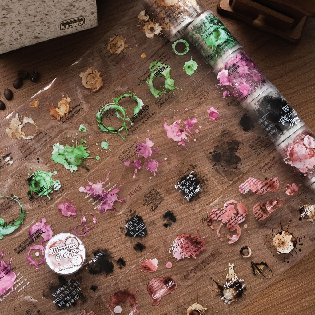 1 Roll Coffee Trace Theme PET Stickers Tape KFDJY