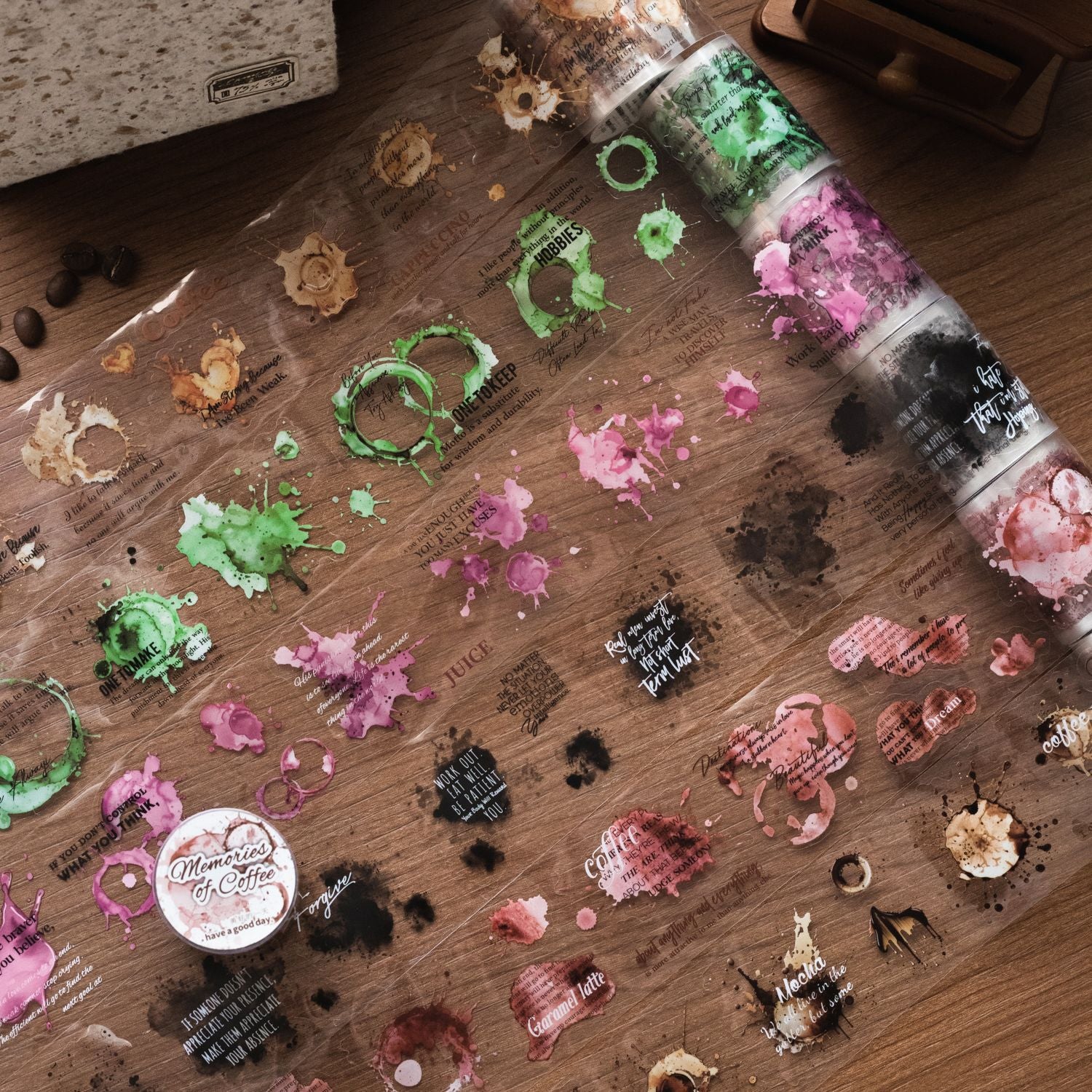 1 Roll Coffee Trace Theme PET Stickers Tape KFDJY