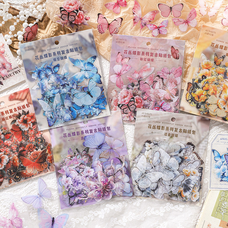 40 Pcs PET Butterfly and Flower Stickers HCDY
