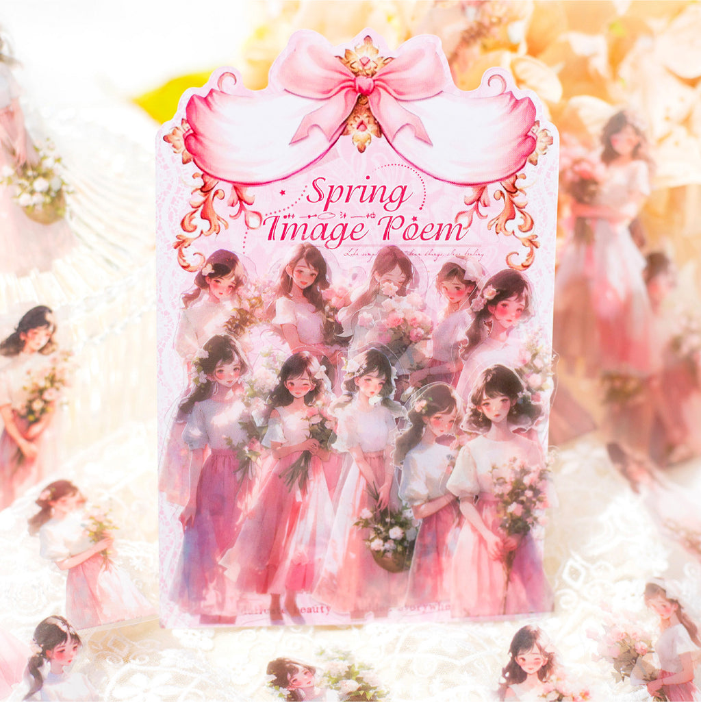 30 Pcs Holding Flowers Girl PET Stickers PHDNH