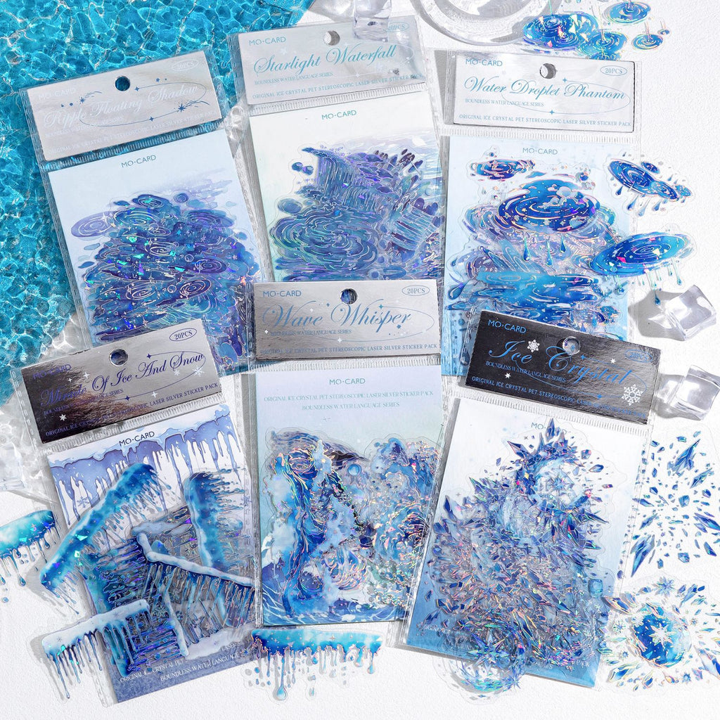 20 Pc Glitter Water Droplets Waves PET Stickers WJSY