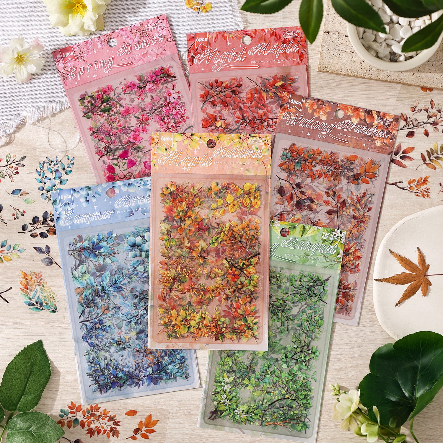 6 Sheets Leaf PET Stickers SYMJ
