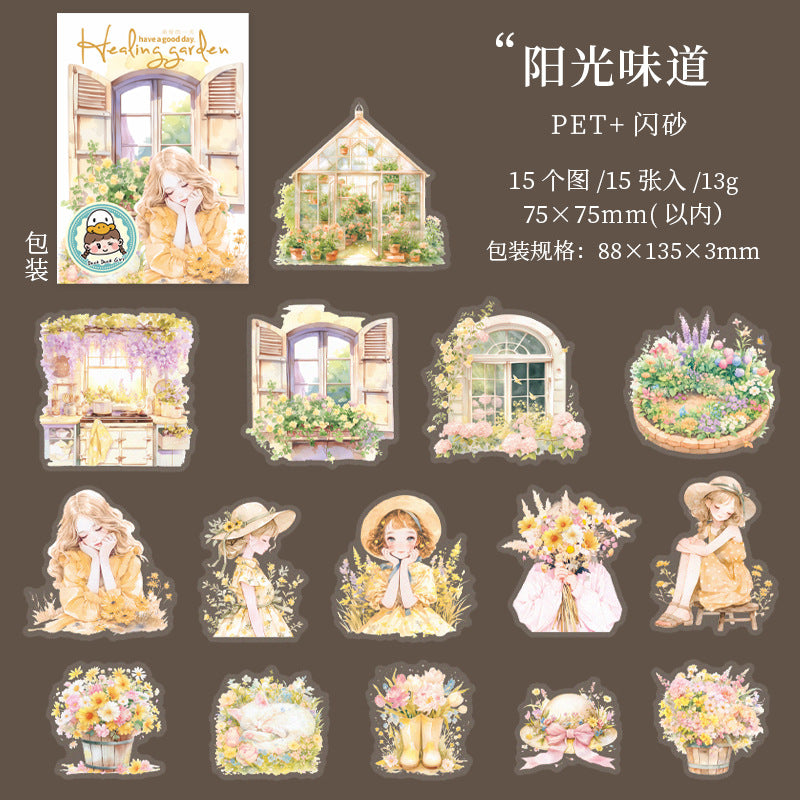 15 Pcs Garden Girl PET Stickers ZYHY
