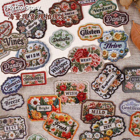 20 Pcs Embroidered Label Themed Cardstock Stickers BDXL