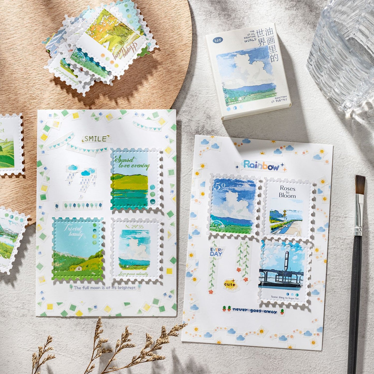 30 Pcs Landscape Postage Stamp Stickers YHSJ