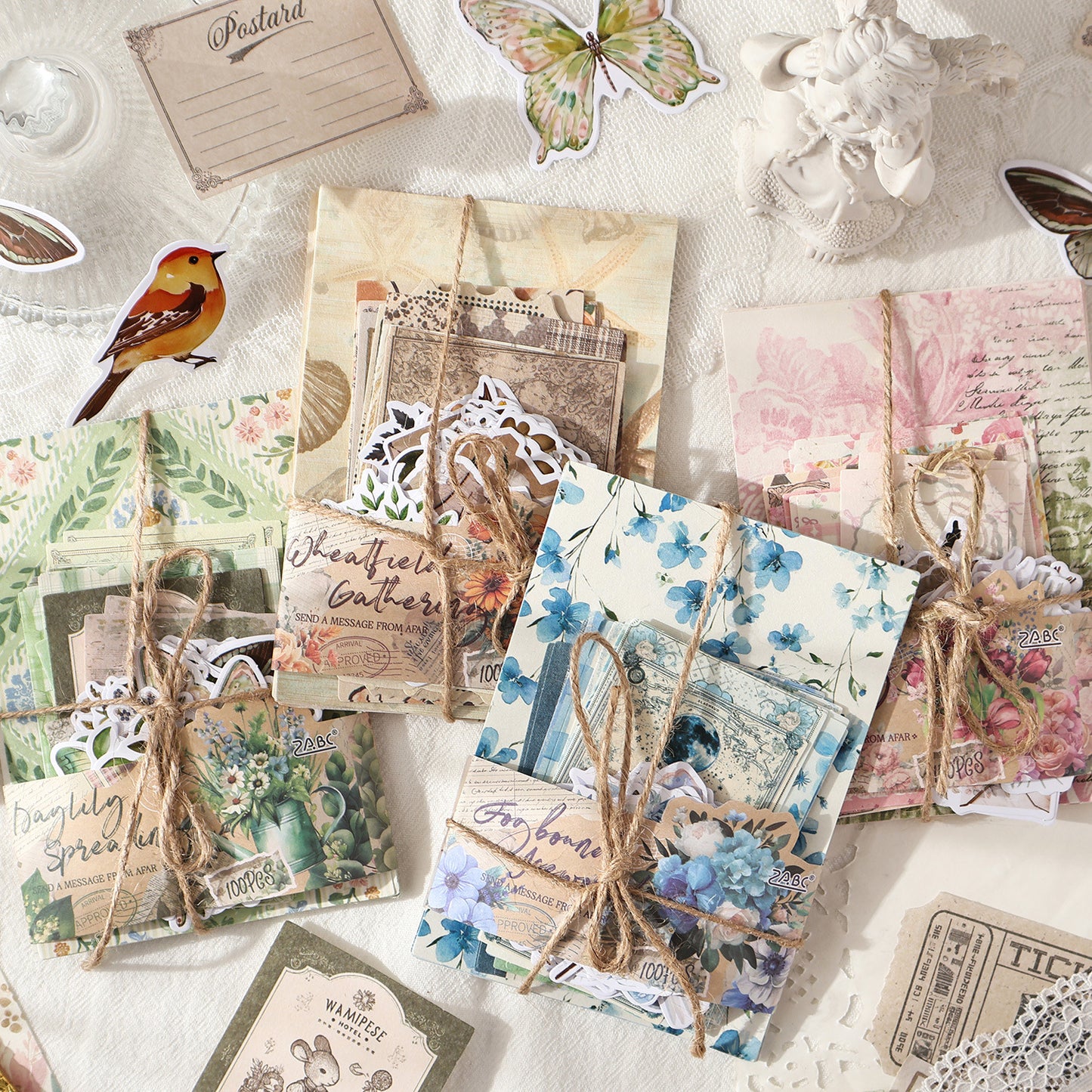 100 Pcs Junk Journal Paper ans Stickers Kit for Starter YFZX