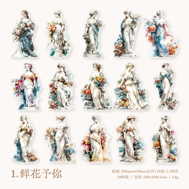 15 Pcs Sculpture Themed PET Stickers DSKXQ