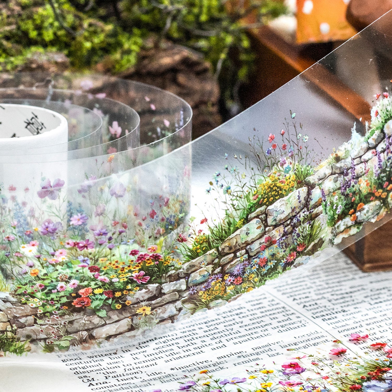 Vintage Watercolor Stone Wall Garden PET Tape