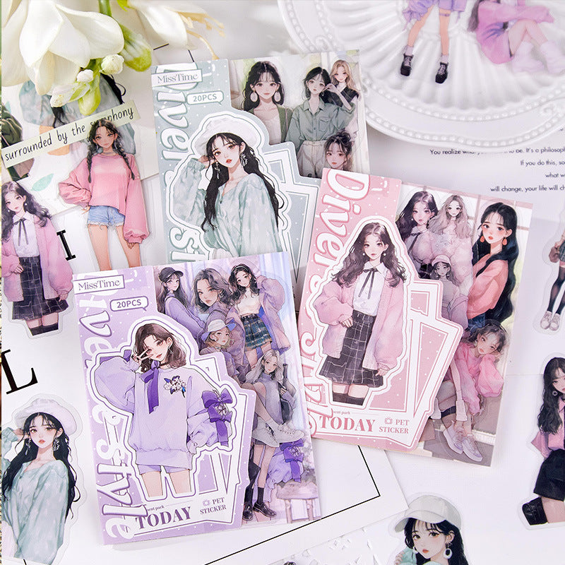 20 Pcs Fashion Girl PET Stickers DGSJ