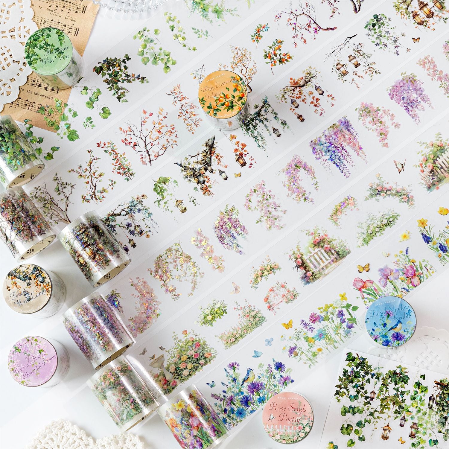 Shell-Shine Die-Cut Botanical Flower PET Tape