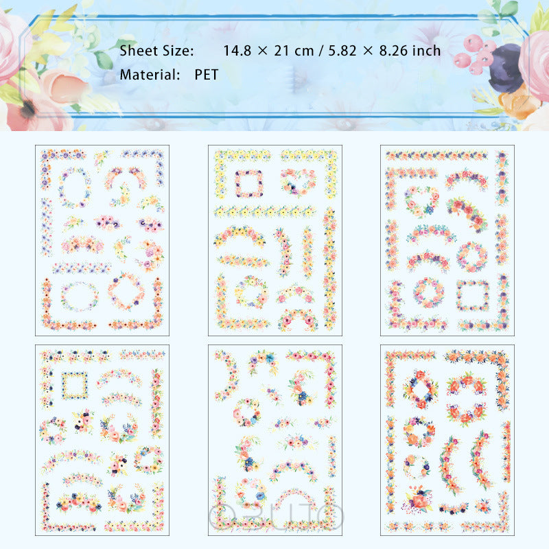 6 Sheets Flower PET Stickers HXSY