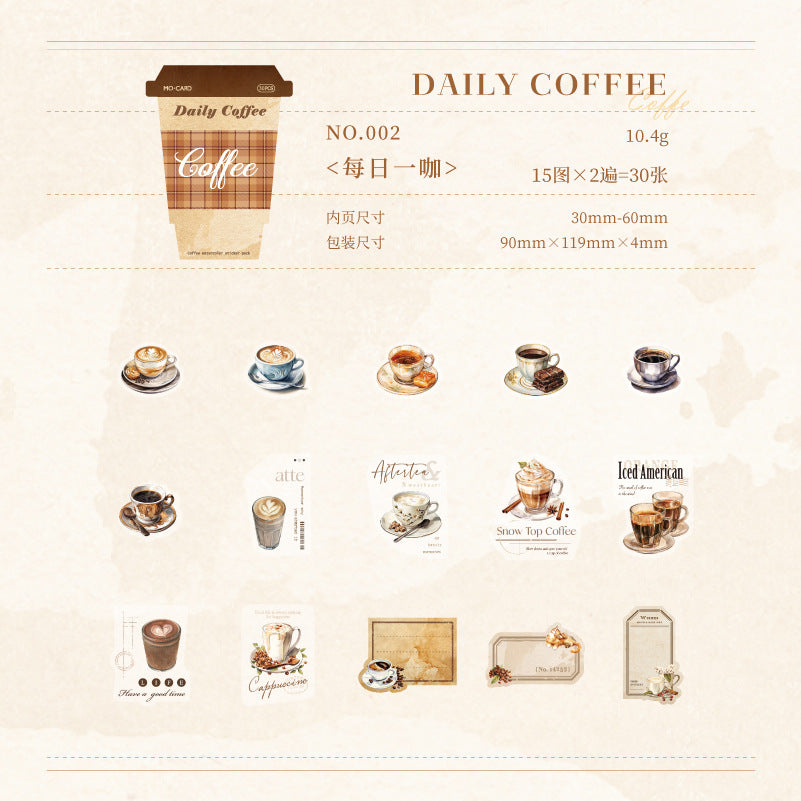 30 Pcs Coffee Theme PET Stickers KFSJ