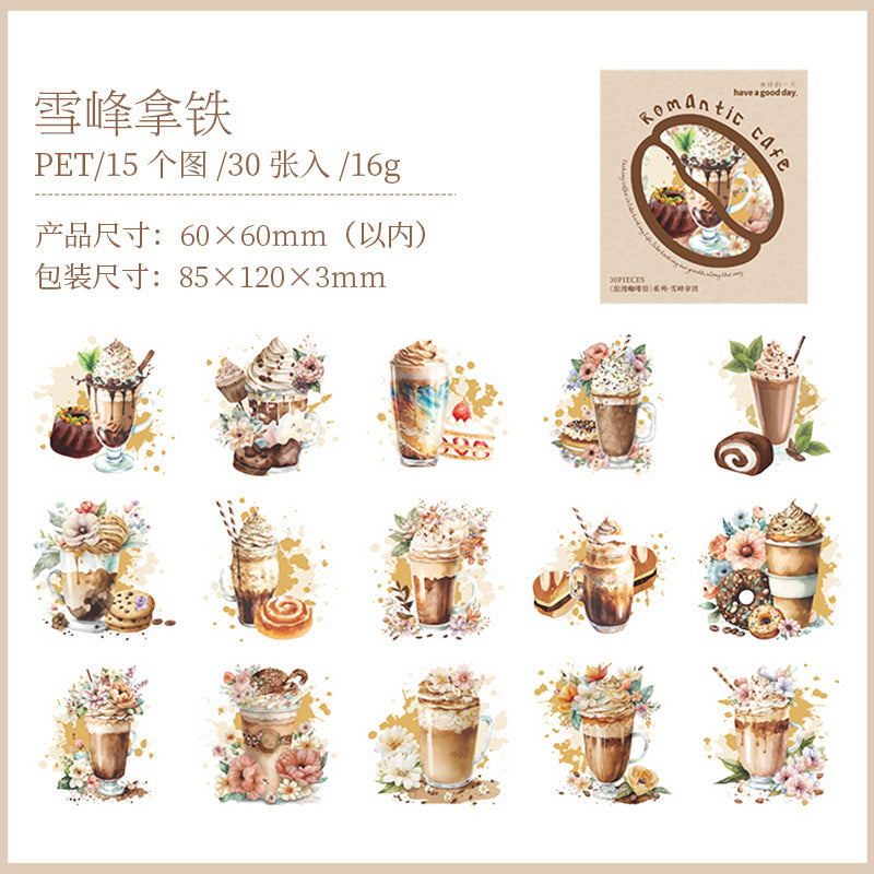 30 Pcs Coffee Theme PET Stickres LMKFG