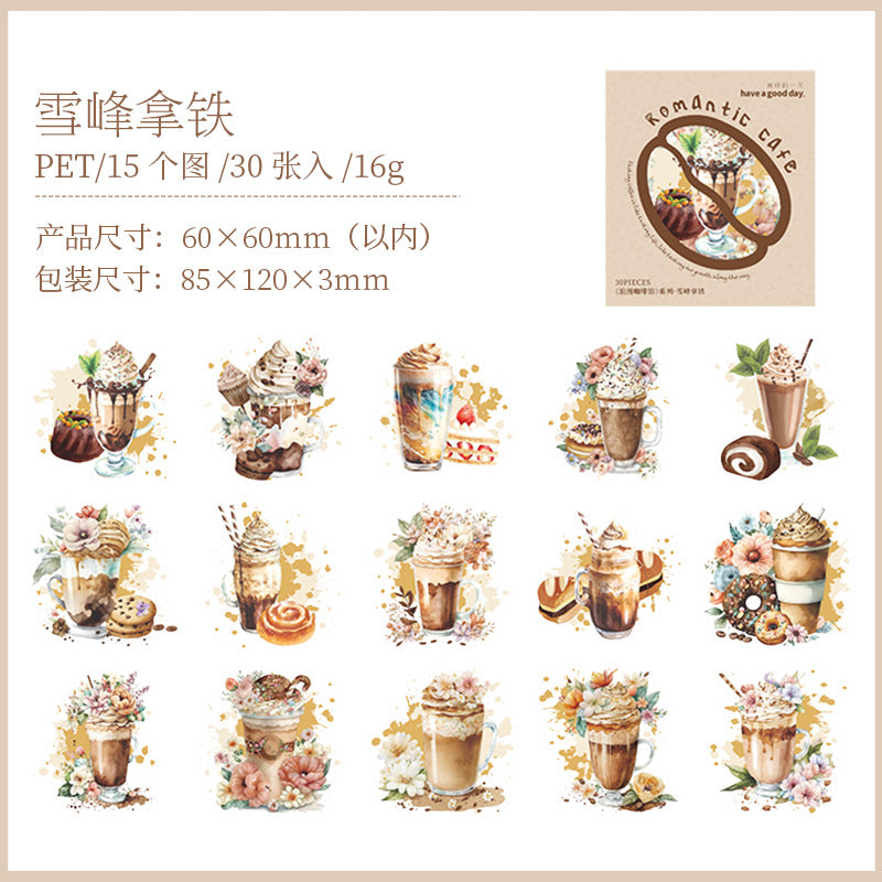 30 Pcs Coffee Theme PET Stickers LMKFG