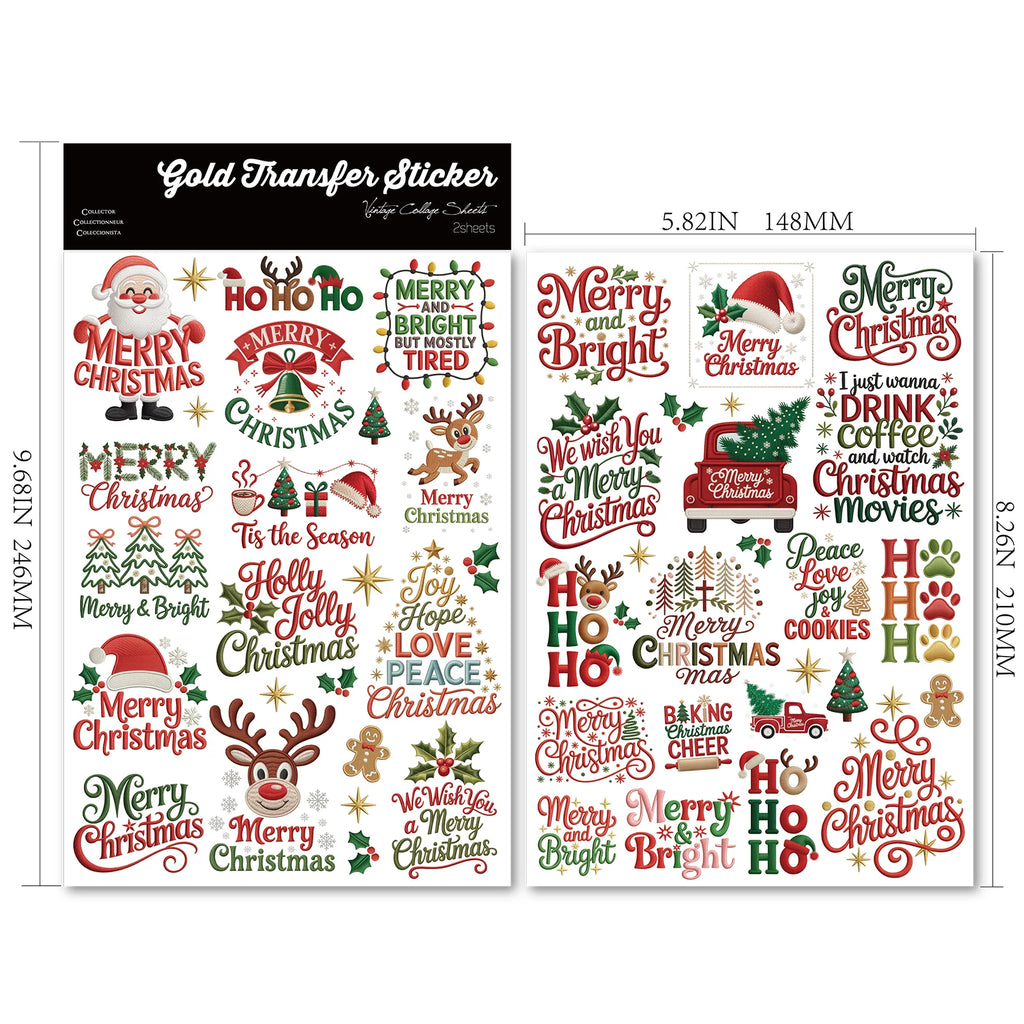 2 Sheets Waterproof Rub on Stickers - Christmas