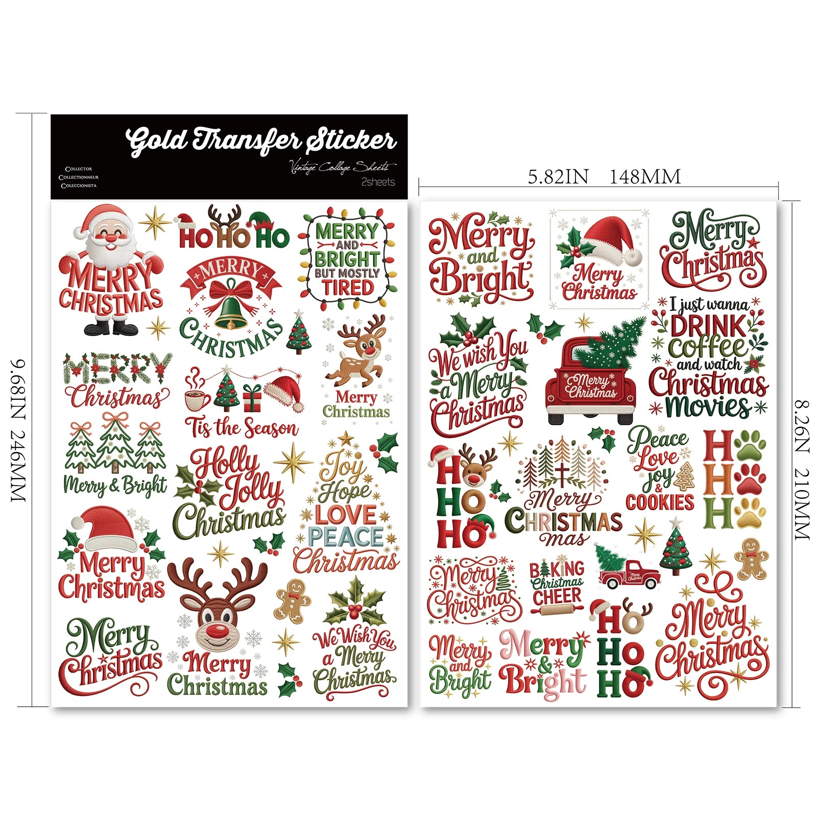 2 Sheets Waterproof Rub on Stickers - Christmas