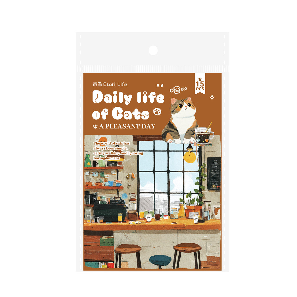 15 Pcs Cozy Cat PET Stickers MMRC