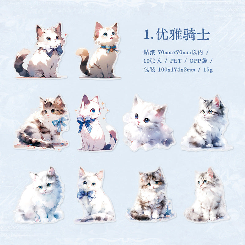 10 Pcs PET Cat and Rabbit Stickers DWSL