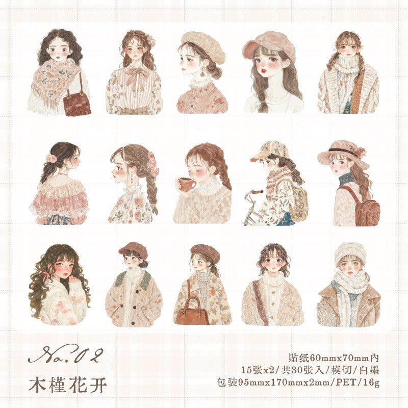 15 Pcs Winter Girl PET Stickers JBXD