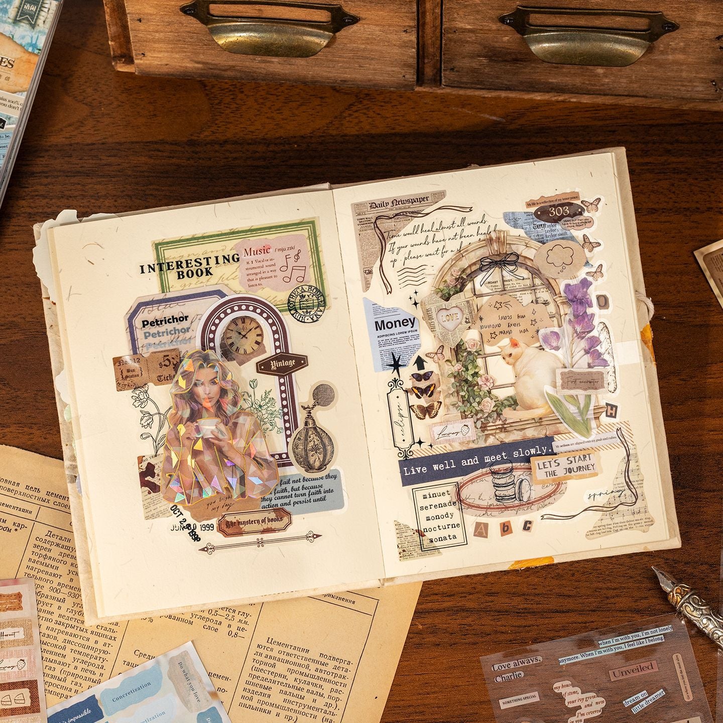 24 Sheets Vintage Words Quote Stickers Book FGCSS