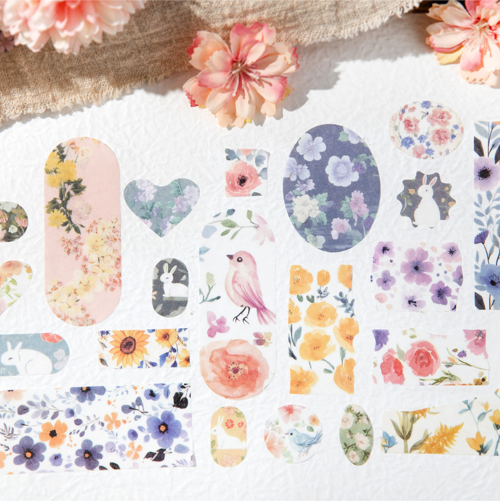 1 Roll Flower Theme Pre-cut Washi Stickers Tape HJQM