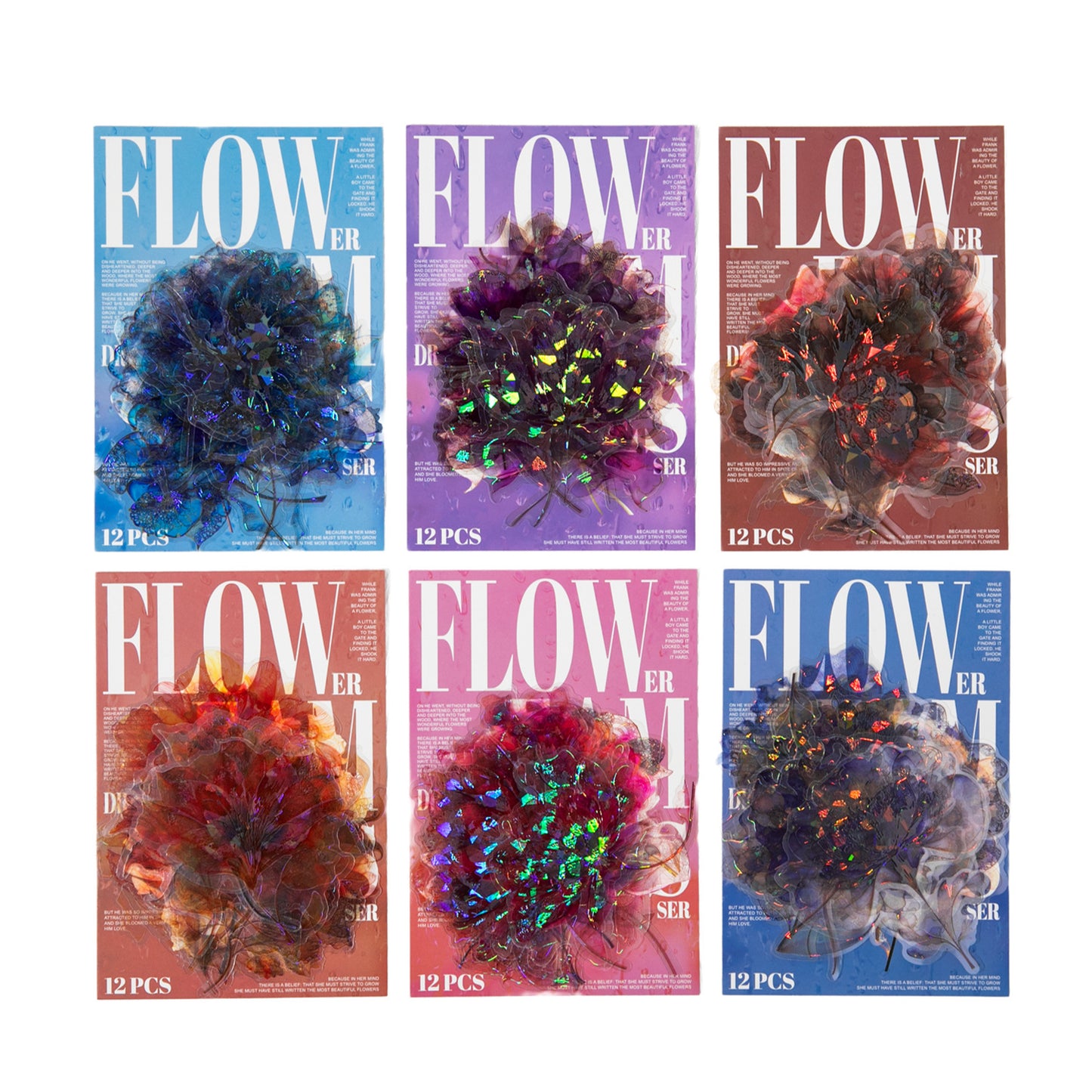 12 Pcs Fantasy Flower PET Stickers HJMX