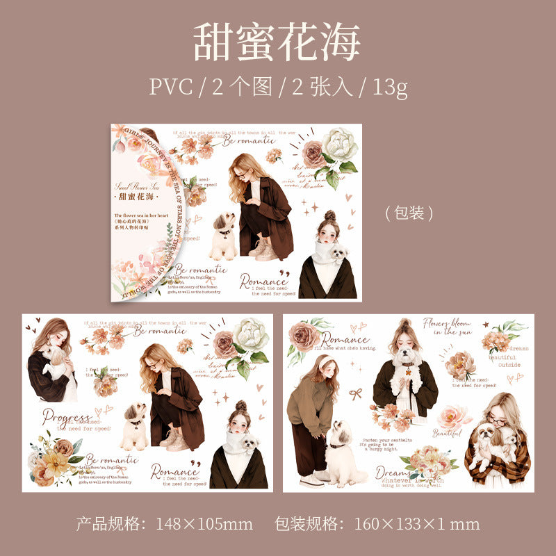 2 Pcs Flower and Girl Transfer Stickers XDDHH