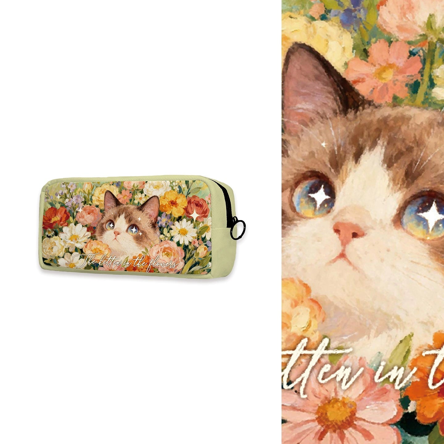 The Kitten in the Flowers Artisan Canvas Pencil Case