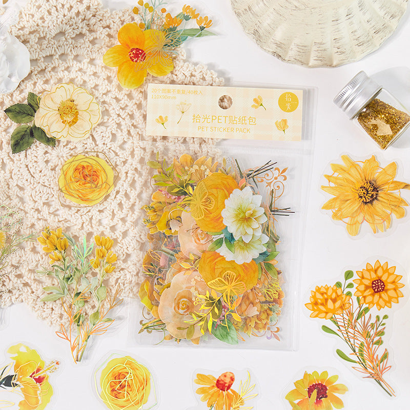 30 Pcs Gold Foiled Flower PET Stickers