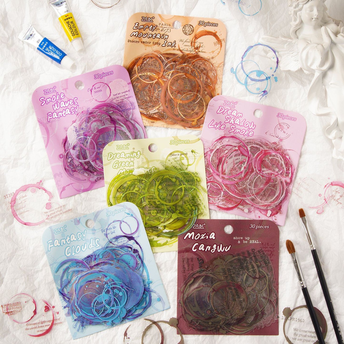 30 Pcs Watercolor Mark PET Stickers YYLG
