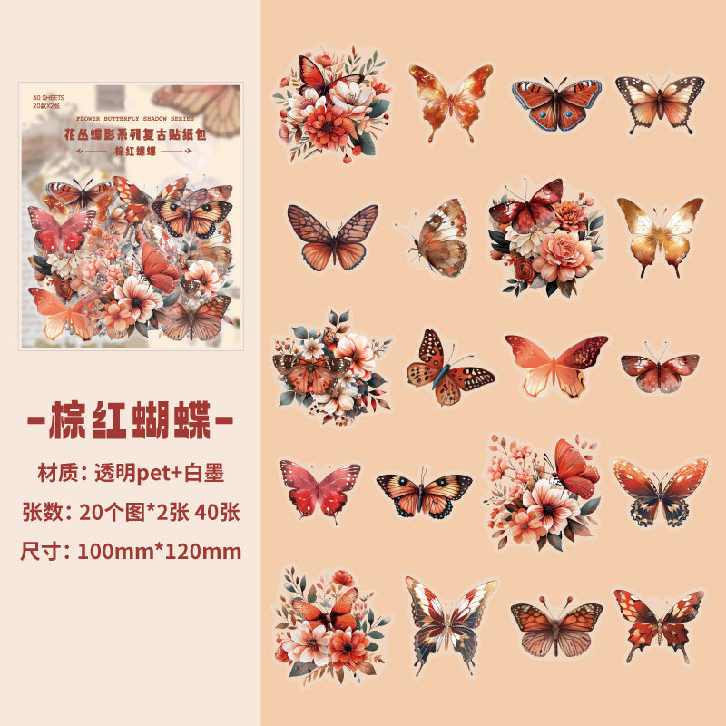 40 Pcs PET Butterfly and Flower Stickres HCDY