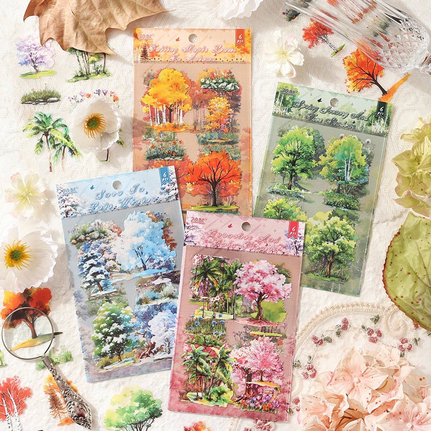 4 Sheets Seasonal Tree Stickers SJSJ