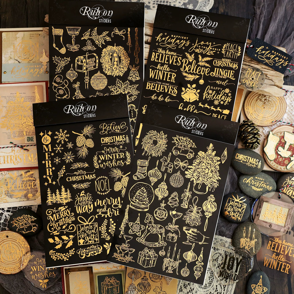 Gold Foil Rub On Stickers - Christmas