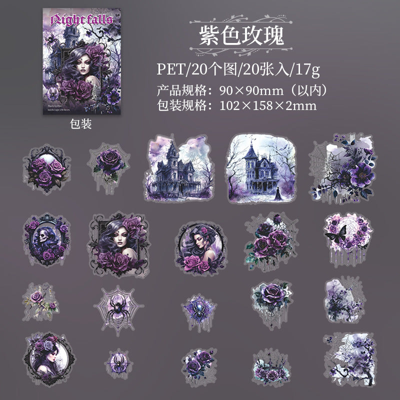 20 Pcs Dark Themed PET Stickers YSJL