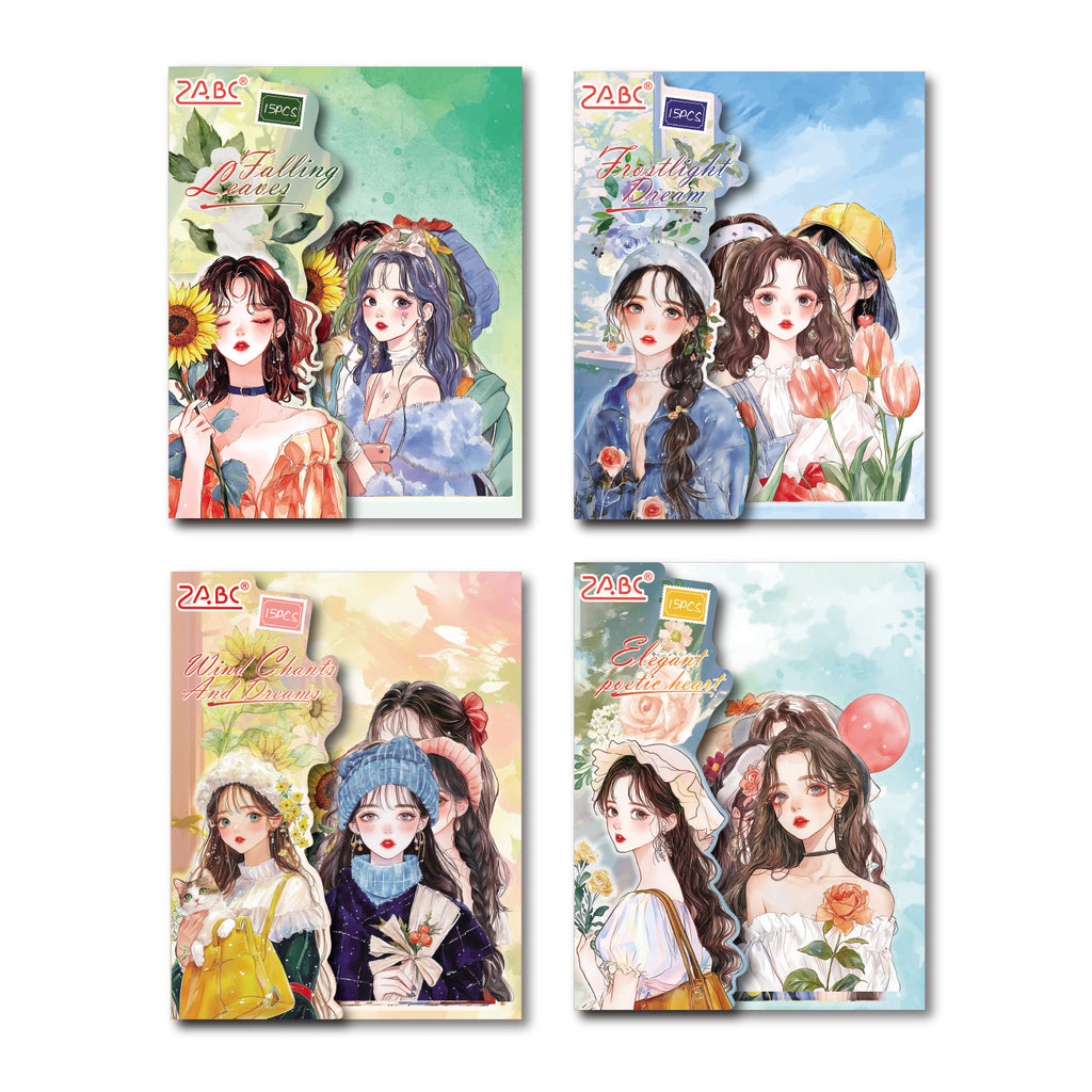 15 Pcs Sweet Gilr PET Stickers XHYY