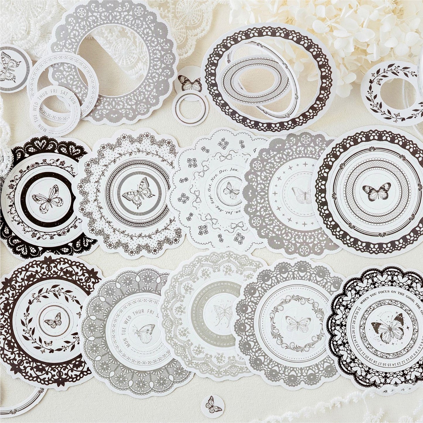 20 Pcs Lace Round Frame Stickers LSMJ