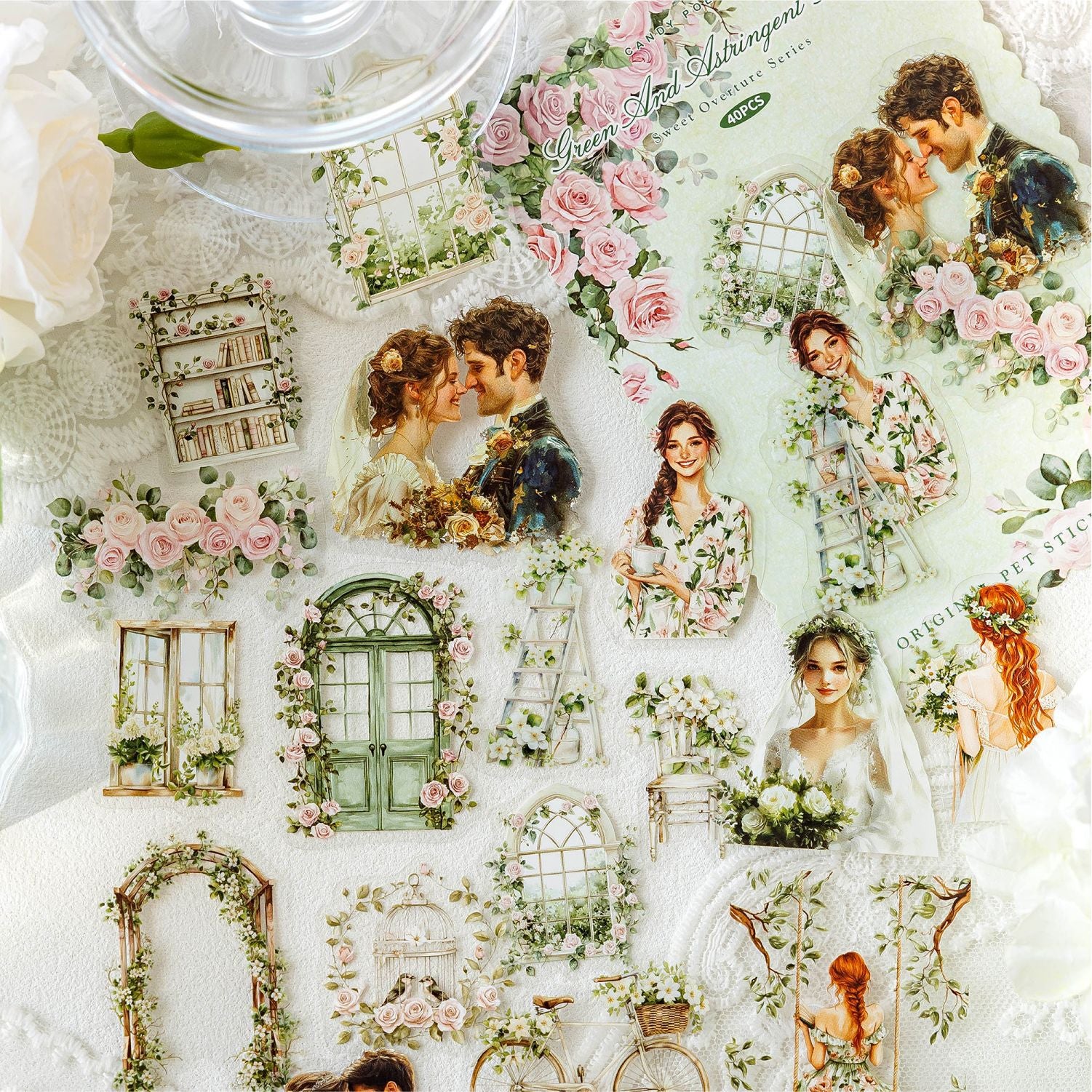 40 Pcs Couple Wedding Theme PET Stickers TMXQ