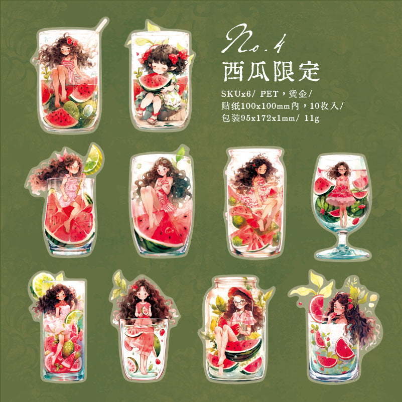10 Pcs Girl in Bottle PET Stickers TWJX