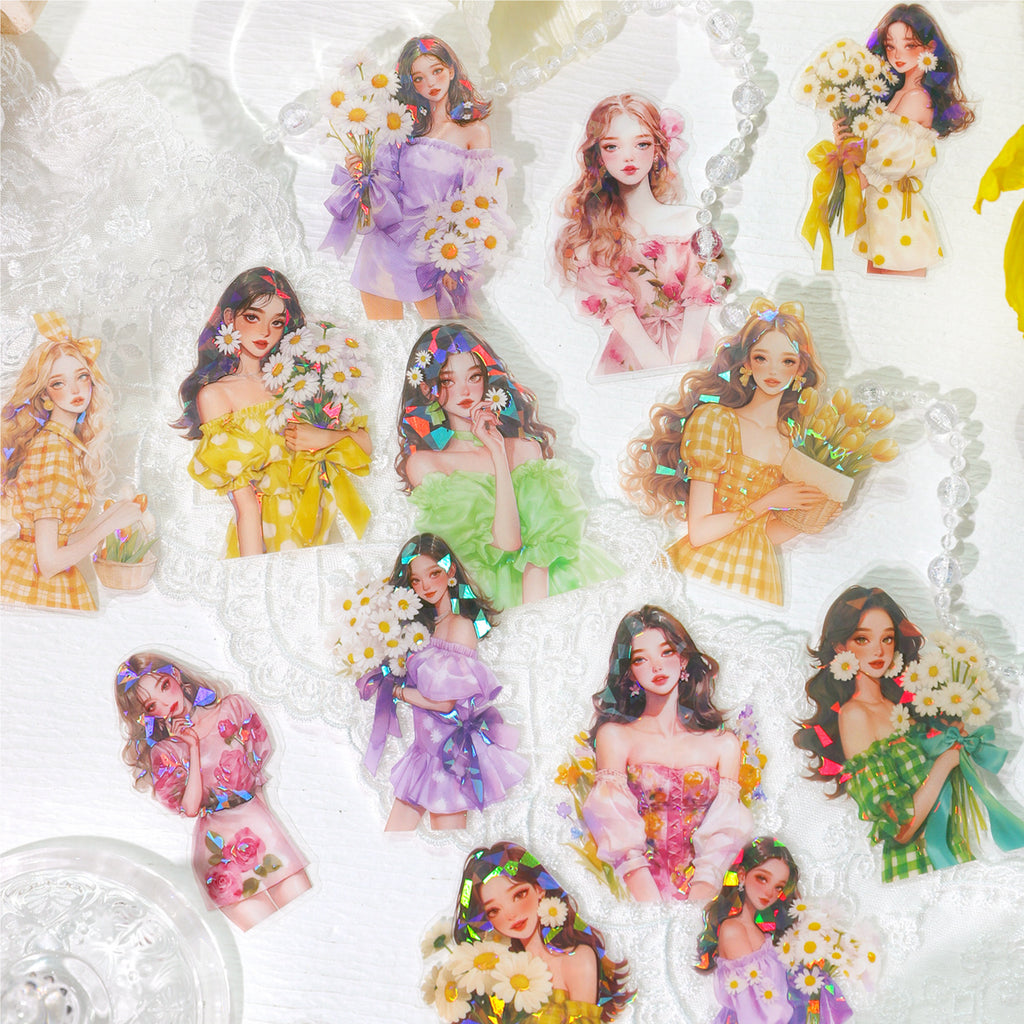 15 Pcs Flower Girl PET Stickers YCRTX
