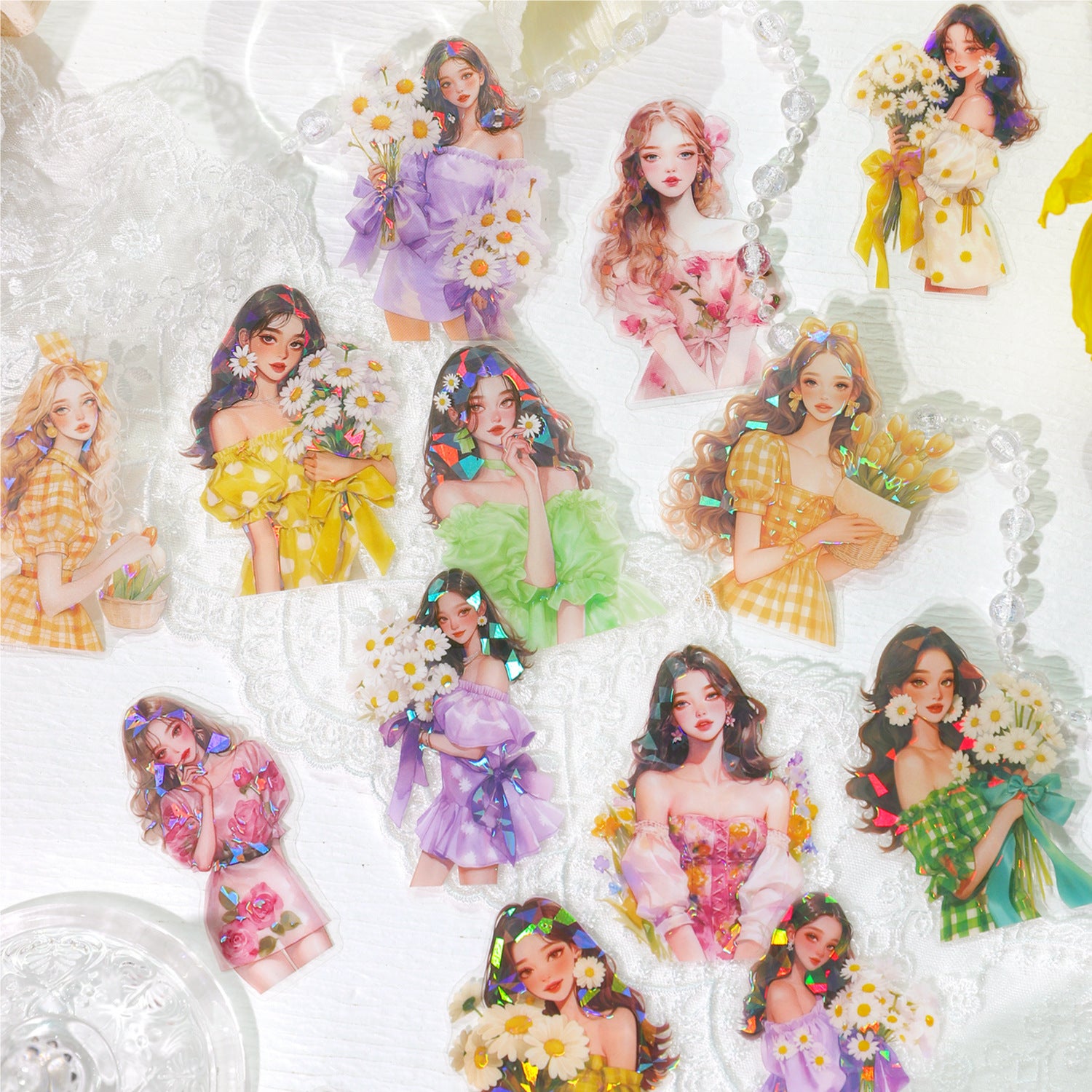 15 Pcs Flower Girl PET Stickers YCRTX