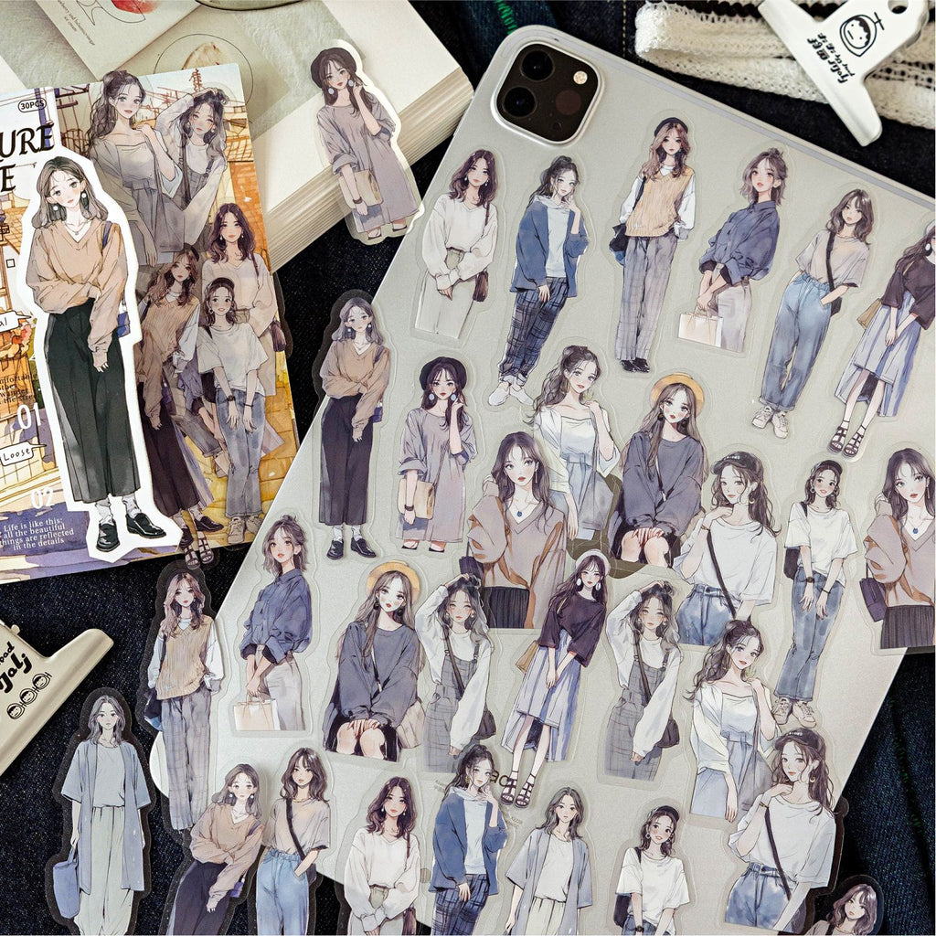 30 Pcs Fashion Girl PET Stickers JRCD